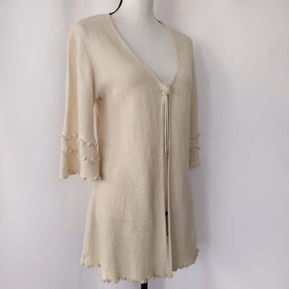 Vintage Y2K Wandering Sage Eco Friendly Cream Duster Cardigan Sweater - Picture 3 of 11